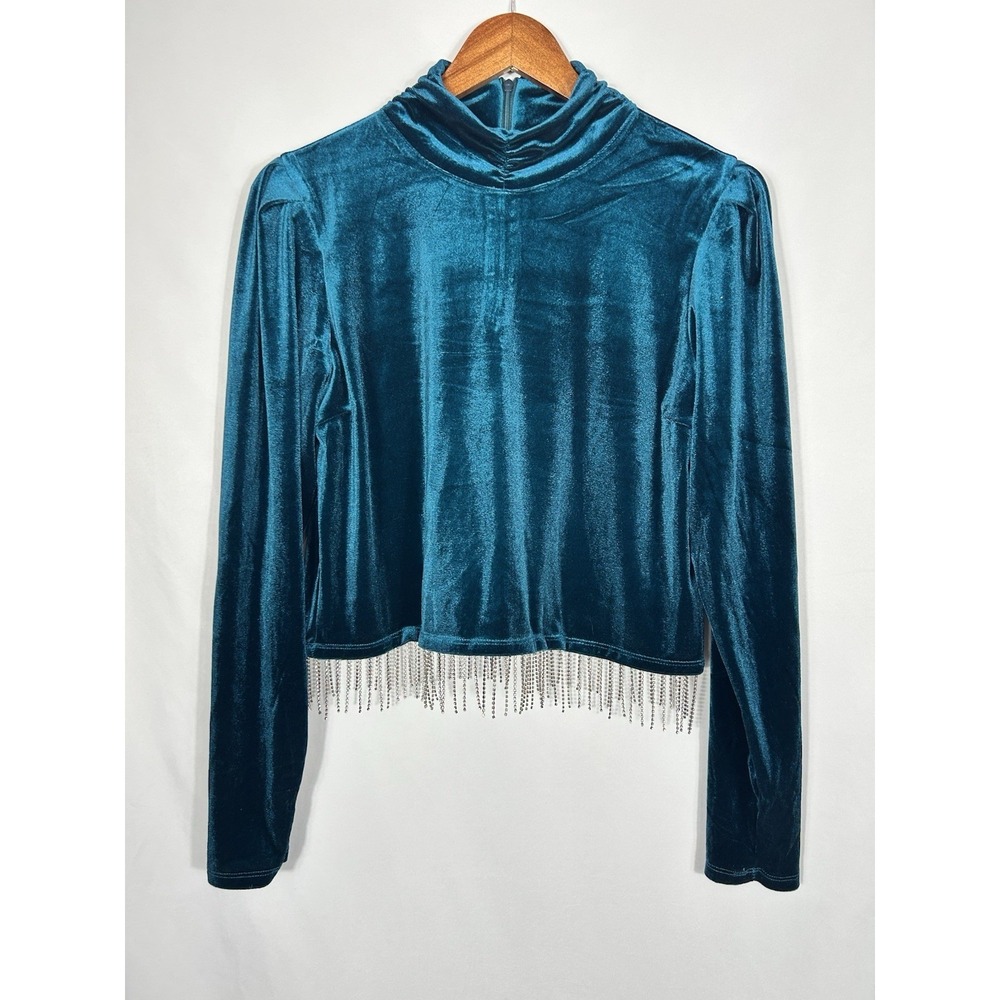 Joie Crop Velvet Rhinestone Fringe Top Size L Boho Country Glam Festival Concert